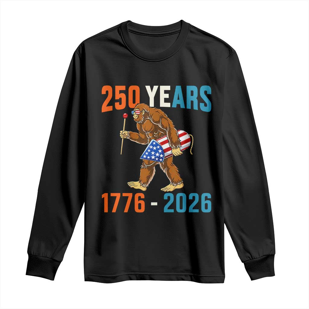 Bigfoot America 250 Long Sleeve Shirt Funny Sasquatch American Flag Fireworks Fourth of July