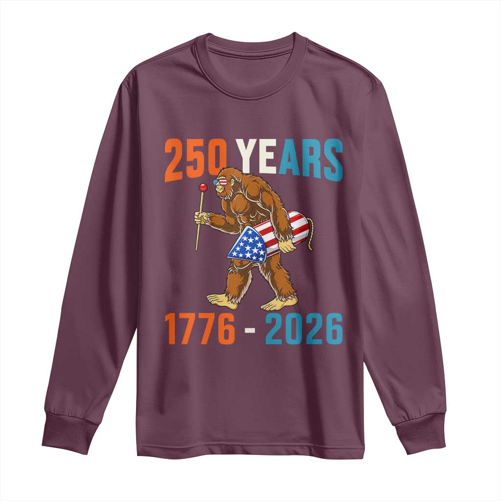 Bigfoot America 250 Long Sleeve Shirt Funny Sasquatch American Flag Fireworks Fourth of July