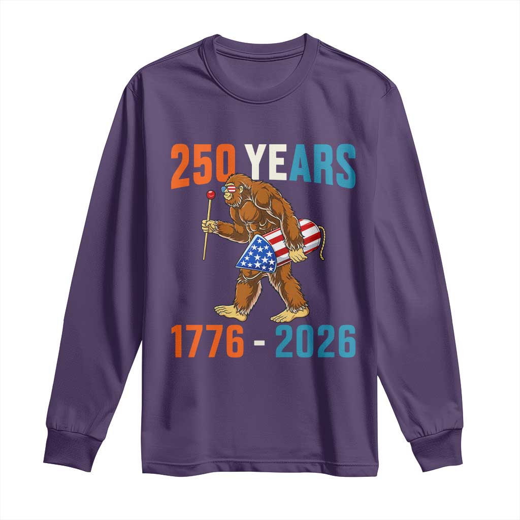 Bigfoot America 250 Long Sleeve Shirt Funny Sasquatch American Flag Fireworks Fourth of July