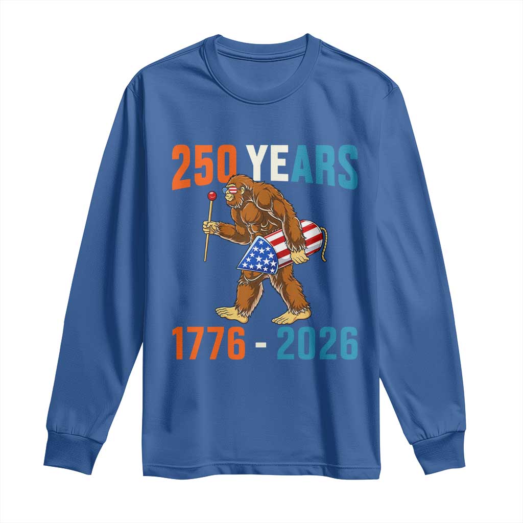Bigfoot America 250 Long Sleeve Shirt Funny Sasquatch American Flag Fireworks Fourth of July