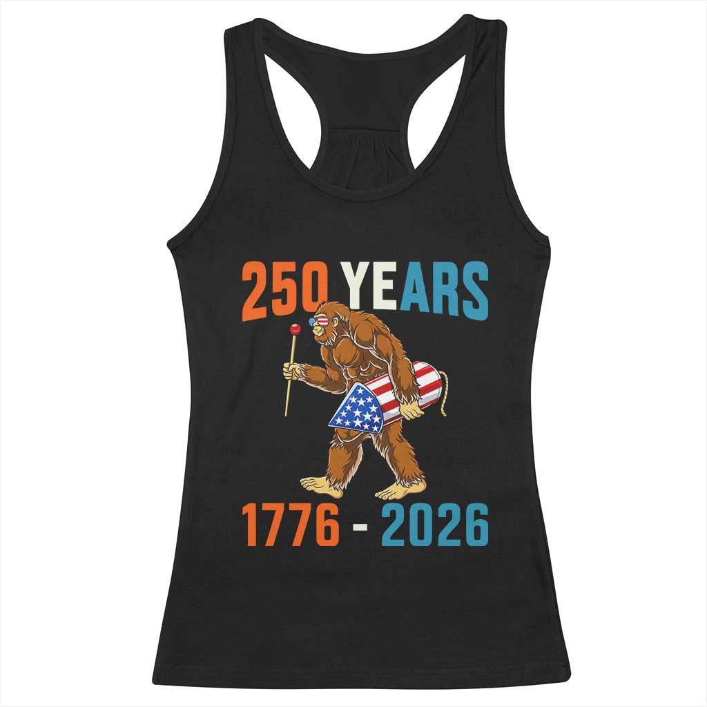 Bigfoot America 250 Racerback Tank Top Funny Sasquatch American Flag Fireworks Fourth of July