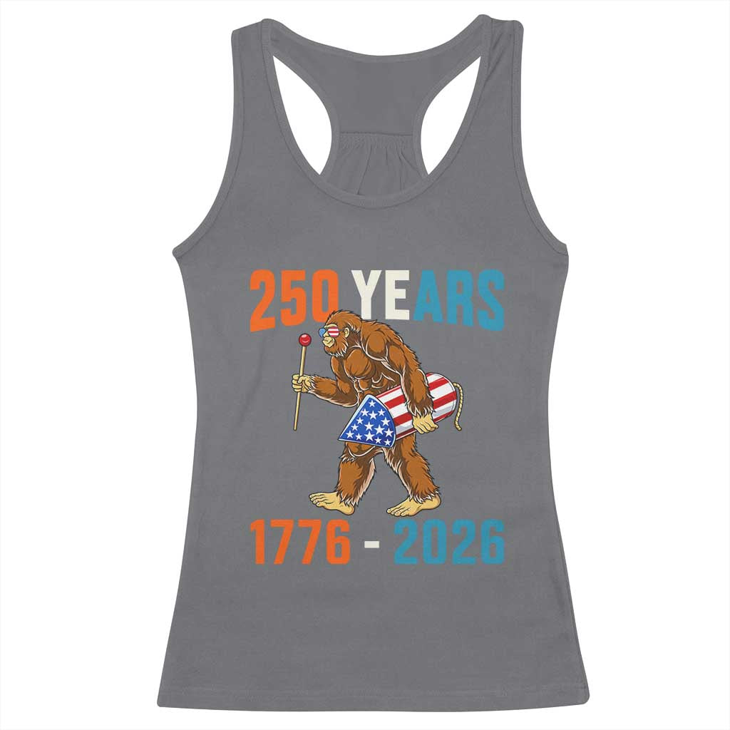 Bigfoot America 250 Racerback Tank Top Funny Sasquatch American Flag Fireworks Fourth of July