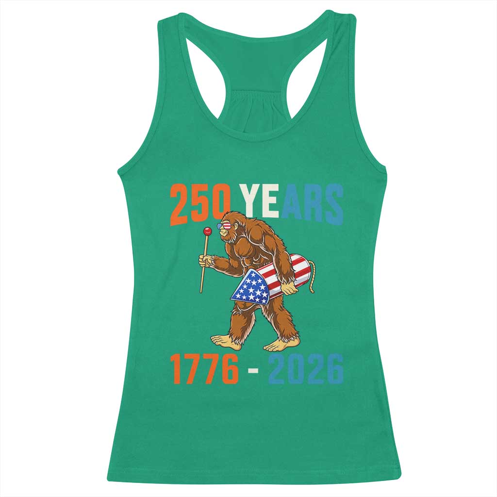 Bigfoot America 250 Racerback Tank Top Funny Sasquatch American Flag Fireworks Fourth of July