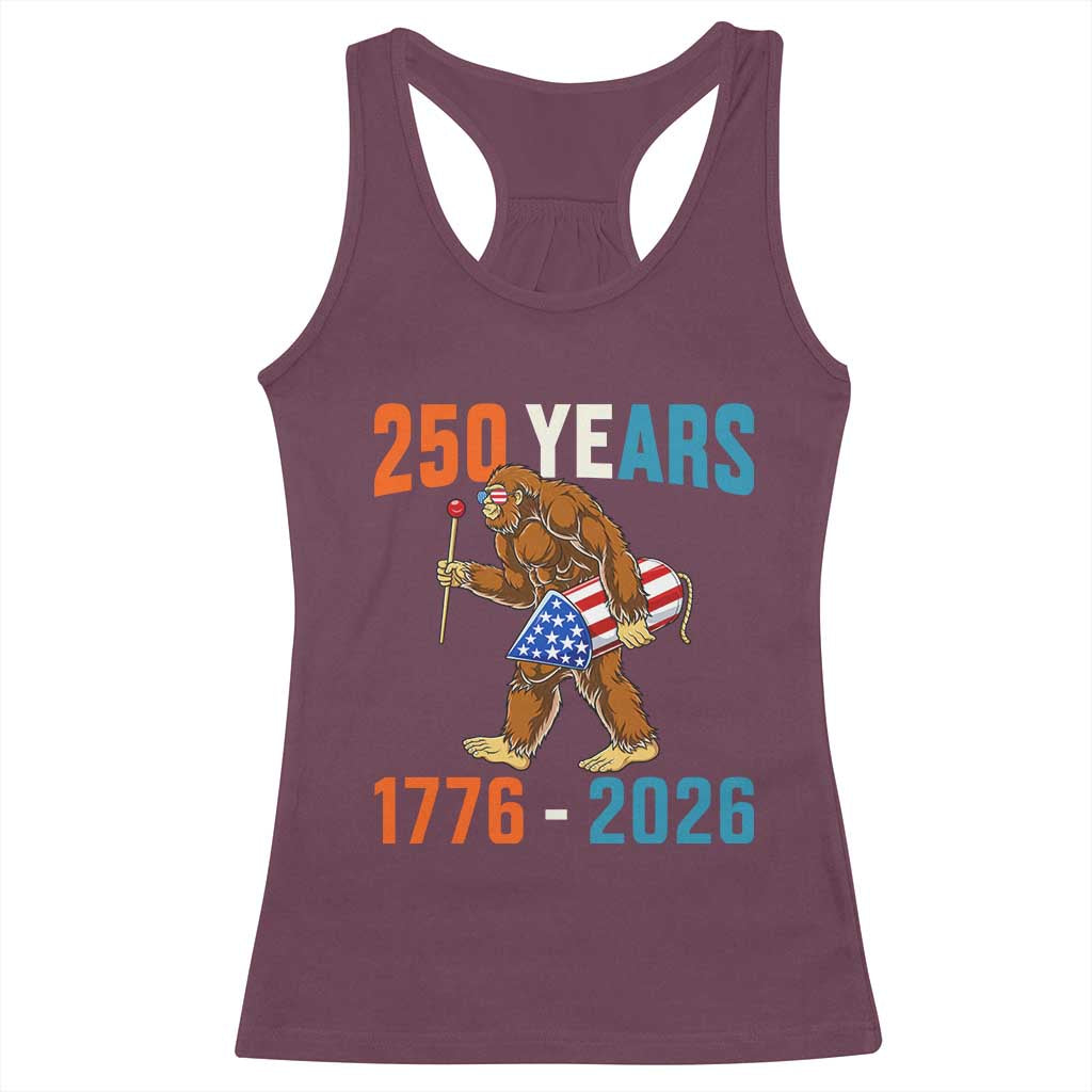 Bigfoot America 250 Racerback Tank Top Funny Sasquatch American Flag Fireworks Fourth of July