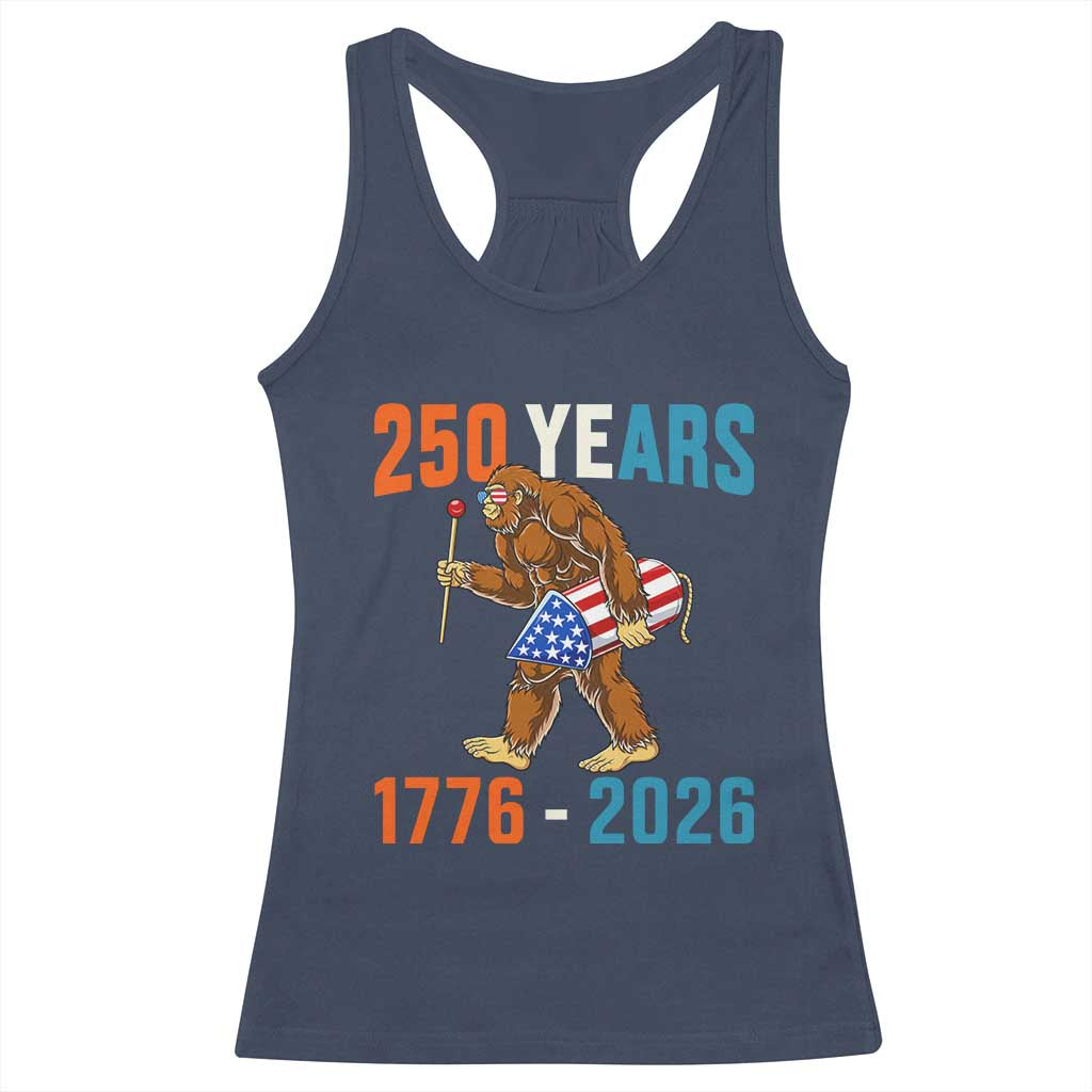 Bigfoot America 250 Racerback Tank Top Funny Sasquatch American Flag Fireworks Fourth of July