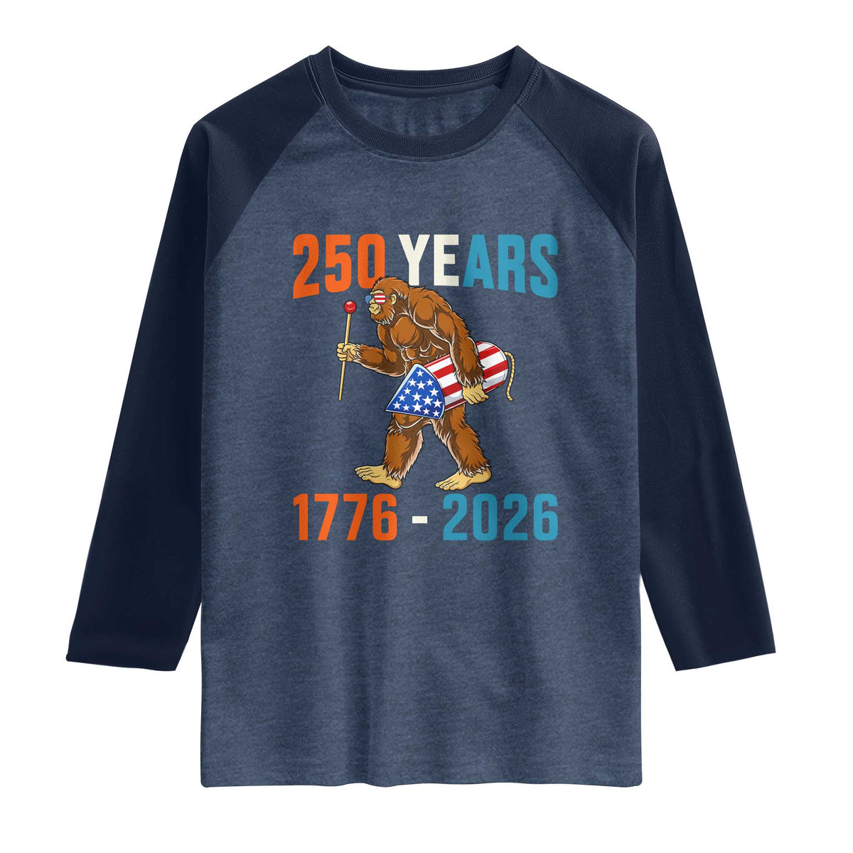 Bigfoot America 250 Raglan Shirt Funny Sasquatch American Flag Fireworks Fourth of July