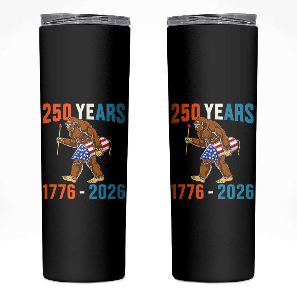 Bigfoot America 250 Skinny Tumbler Funny Sasquatch American Flag Fireworks Fourth of July
