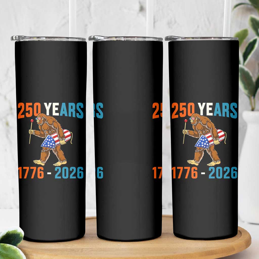Bigfoot America 250 Skinny Tumbler Funny Sasquatch American Flag Fireworks Fourth of July