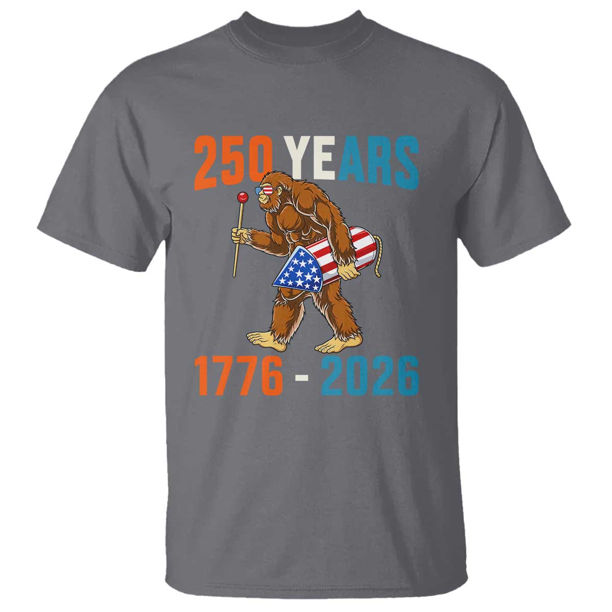 Bigfoot America 250 T Shirt Funny Sasquatch American Flag Fireworks Fourth of July