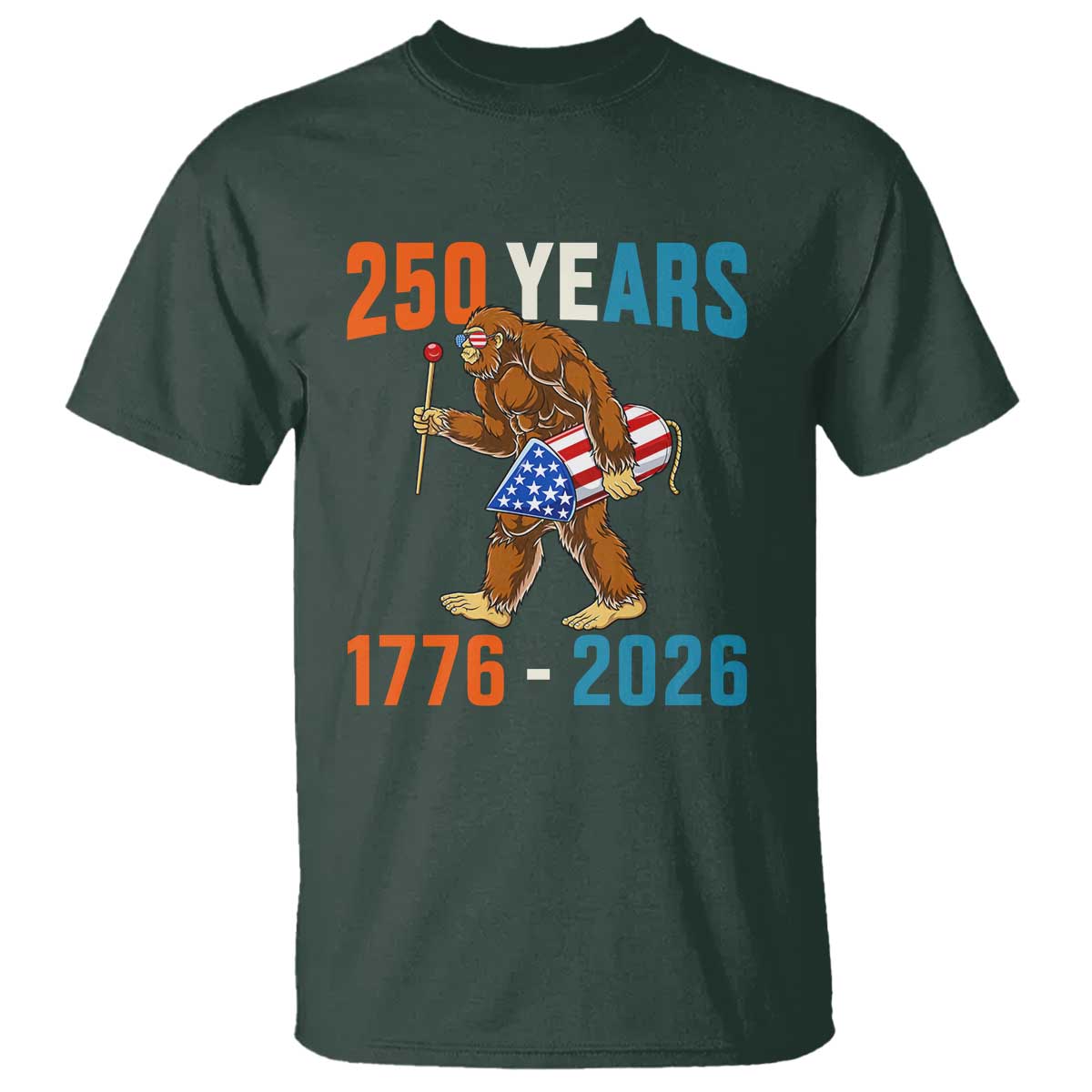 Bigfoot America 250 T Shirt Funny Sasquatch American Flag Fireworks Fourth of July