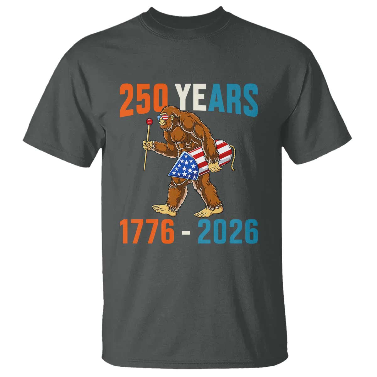 Bigfoot America 250 T Shirt Funny Sasquatch American Flag Fireworks Fourth of July