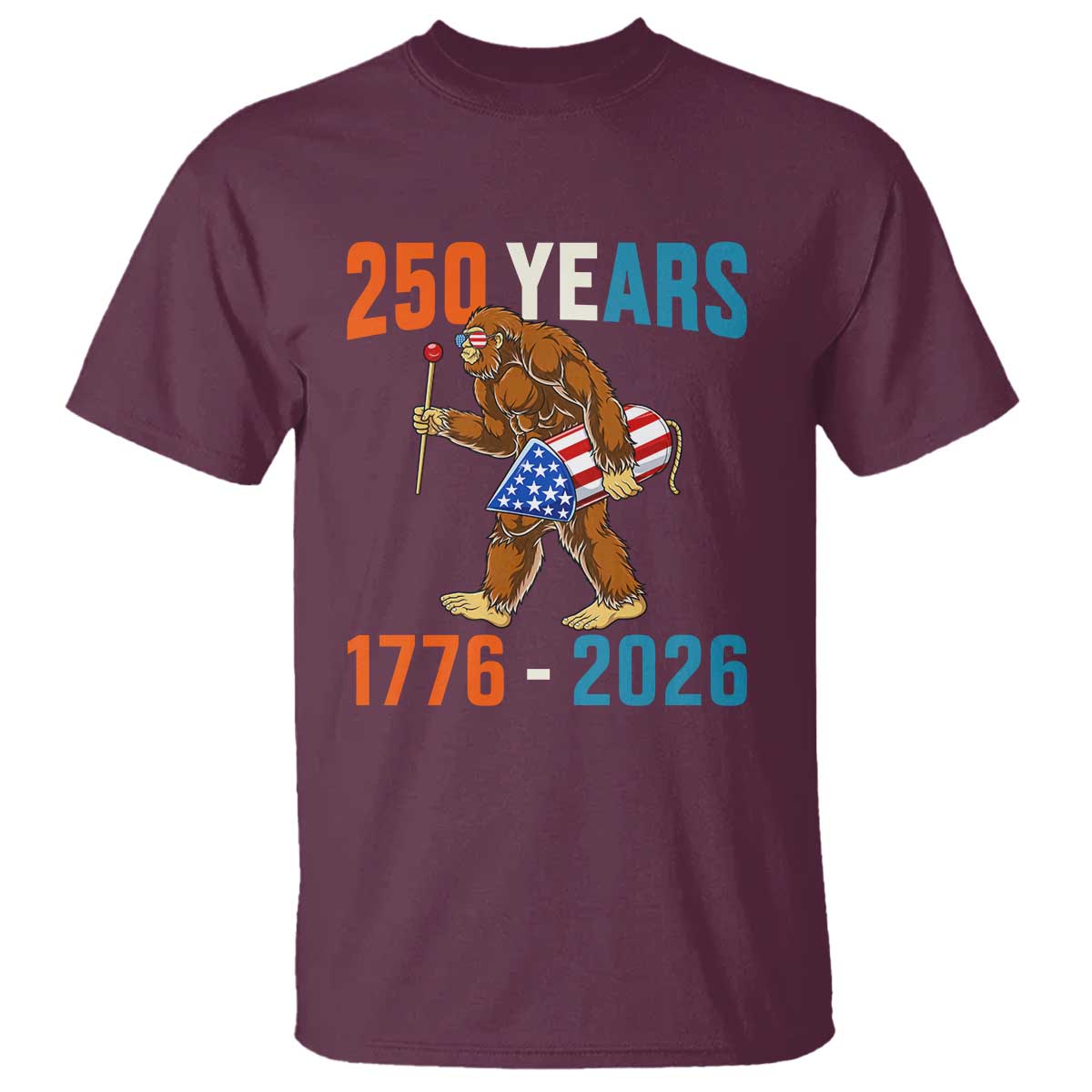 Bigfoot America 250 T Shirt Funny Sasquatch American Flag Fireworks Fourth of July