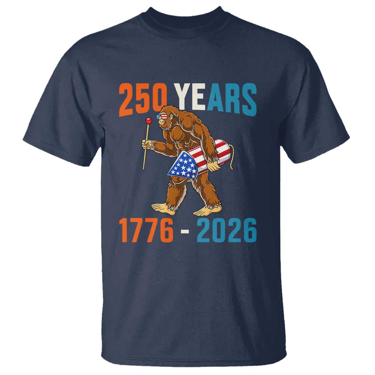Bigfoot America 250 T Shirt Funny Sasquatch American Flag Fireworks Fourth of July