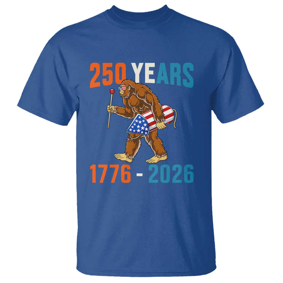 Bigfoot America 250 T Shirt Funny Sasquatch American Flag Fireworks Fourth of July