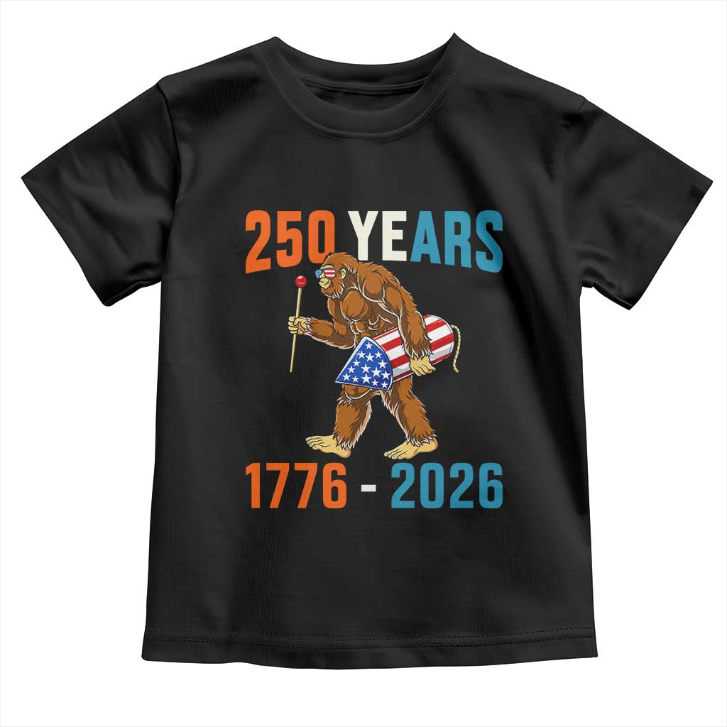 Bigfoot America 250 Toddler T Shirt Funny Sasquatch American Flag Fireworks Fourth of July