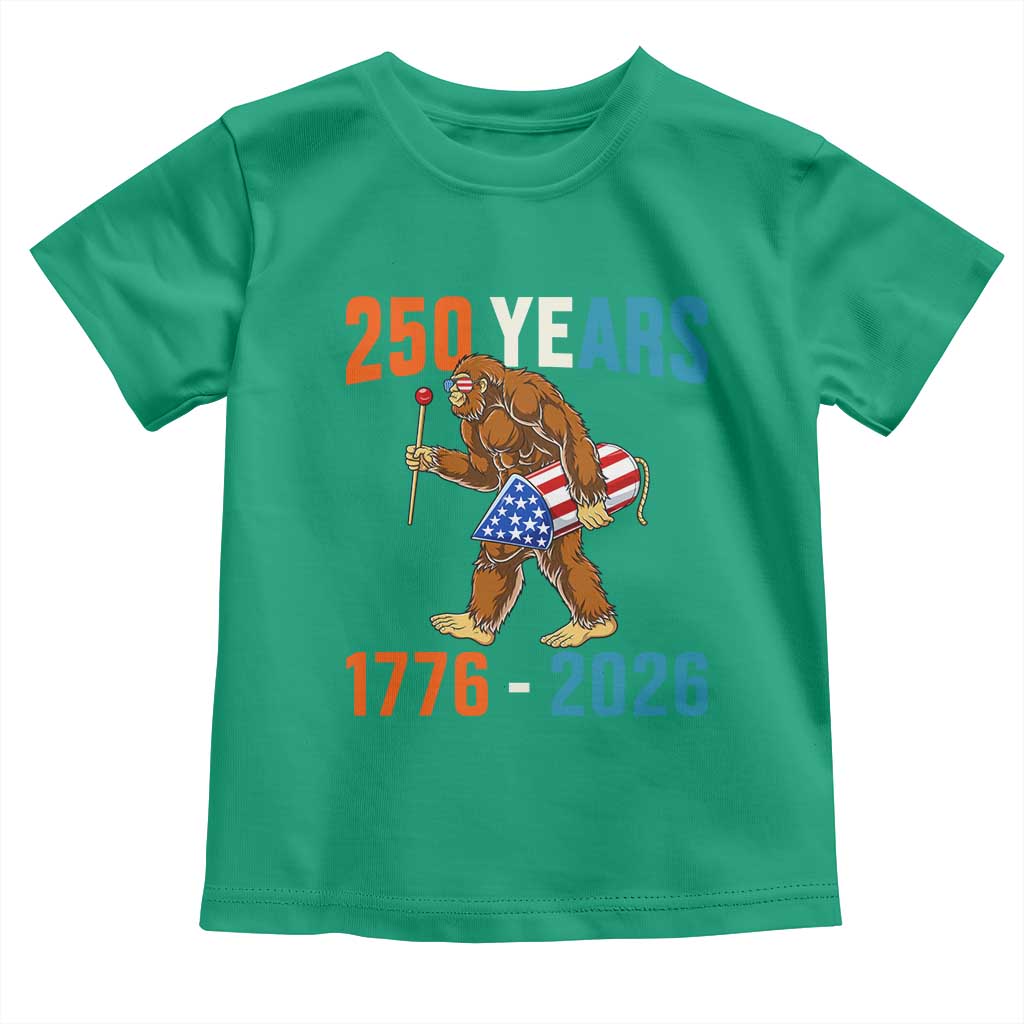 Bigfoot America 250 Toddler T Shirt Funny Sasquatch American Flag Fireworks Fourth of July