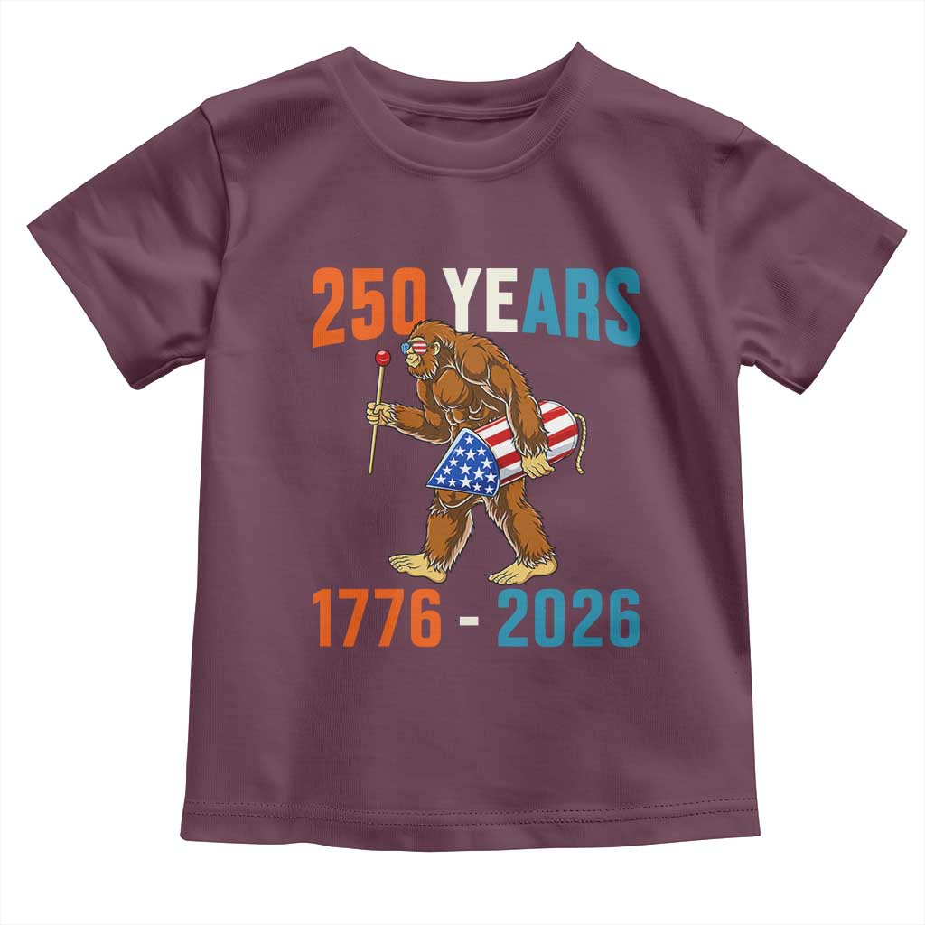 Bigfoot America 250 Toddler T Shirt Funny Sasquatch American Flag Fireworks Fourth of July