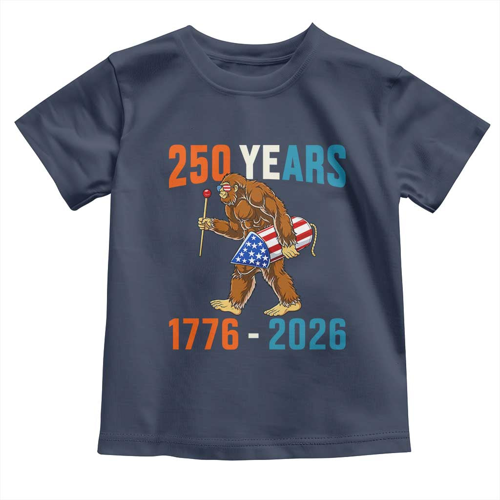 Bigfoot America 250 Toddler T Shirt Funny Sasquatch American Flag Fireworks Fourth of July