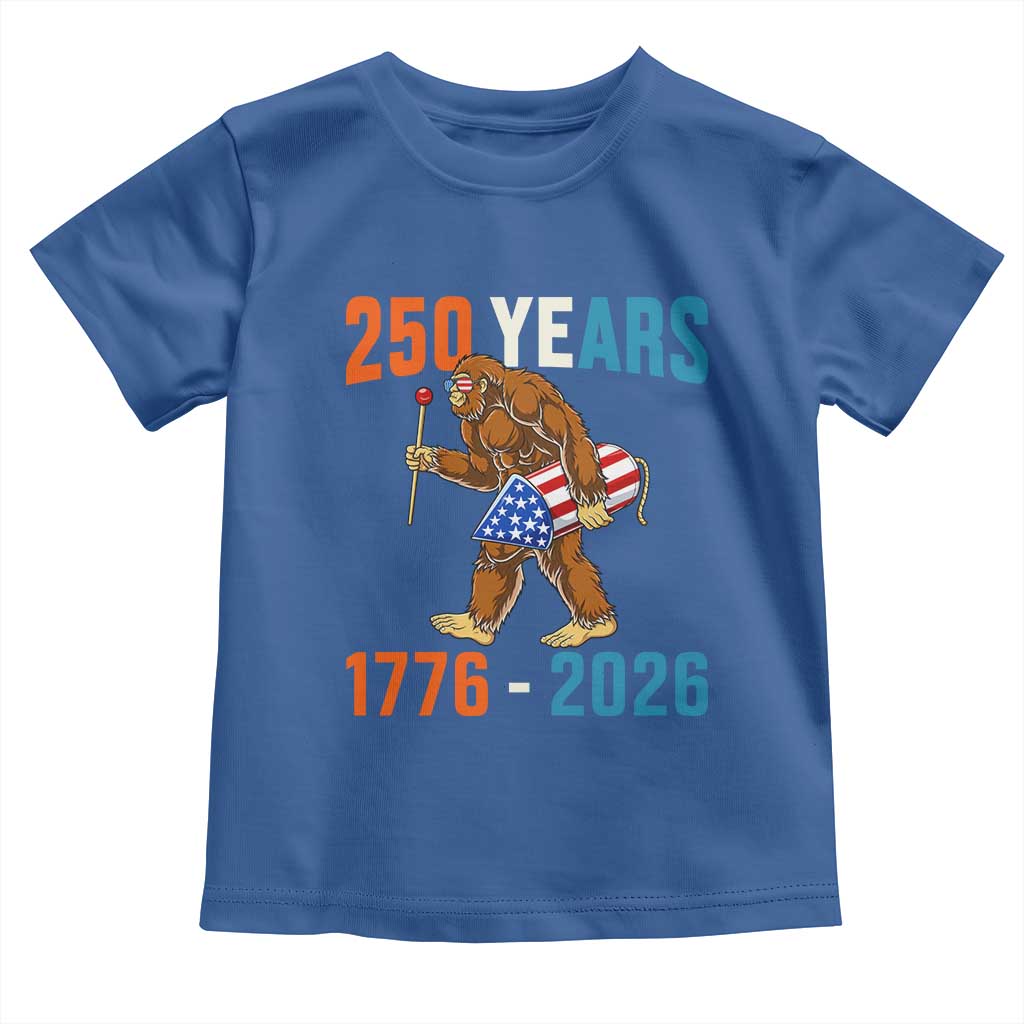 Bigfoot America 250 Toddler T Shirt Funny Sasquatch American Flag Fireworks Fourth of July
