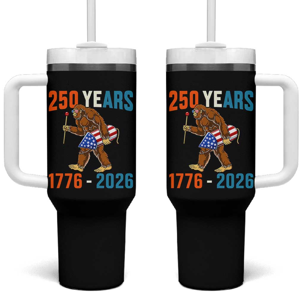 Bigfoot America 250 Tumbler With Handle Funny Sasquatch American Flag Fireworks Fourth of July