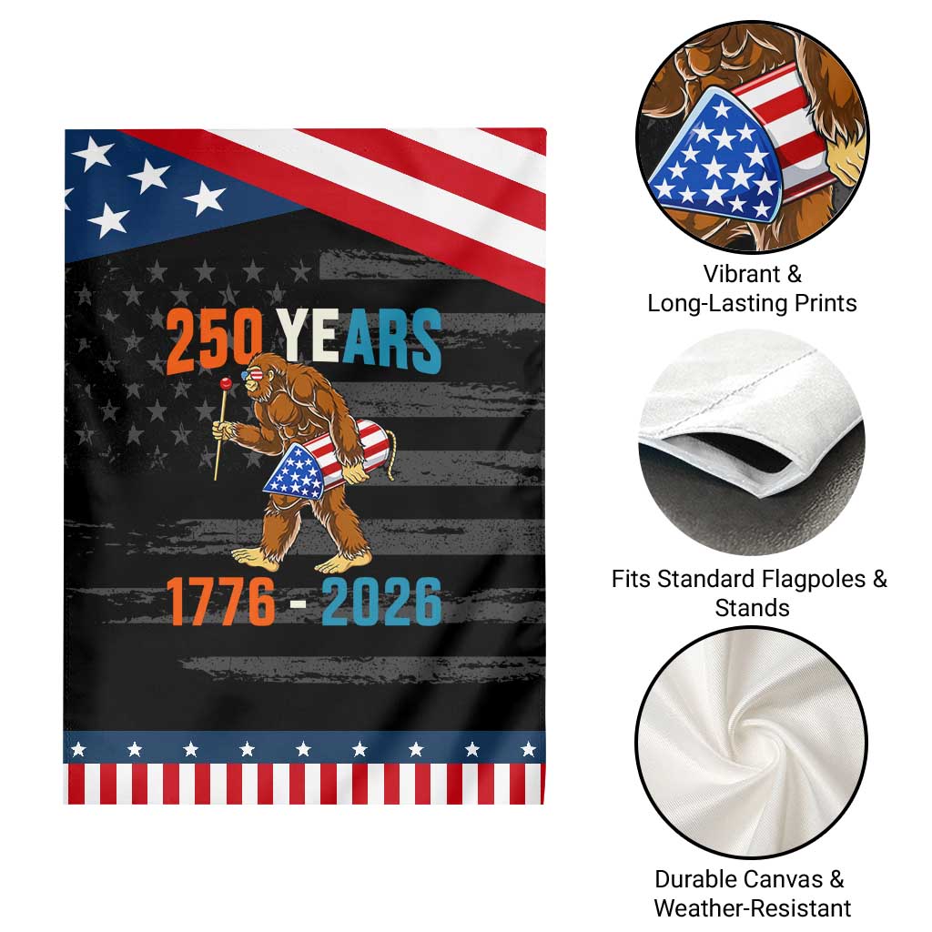 Bigfoot America 250 Patriotic Garden Flag Funny Sasquatch American Flag Fireworks Fourth of July