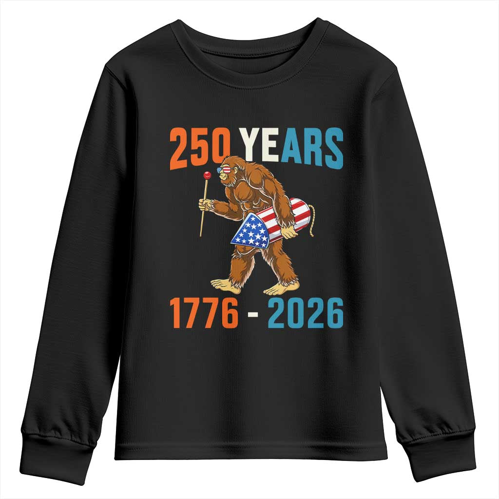 Bigfoot America 250 Youth Sweatshirt Funny Sasquatch American Flag Fireworks Fourth of July