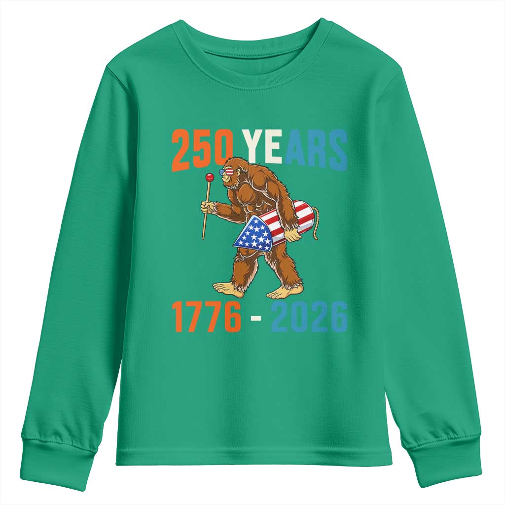 Bigfoot America 250 Youth Sweatshirt Funny Sasquatch American Flag Fireworks Fourth of July