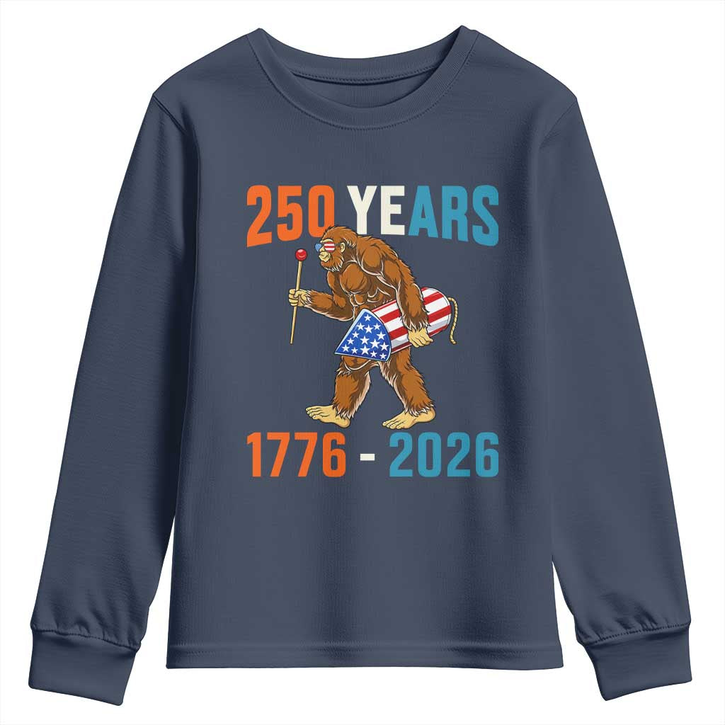 Bigfoot America 250 Youth Sweatshirt Funny Sasquatch American Flag Fireworks Fourth of July
