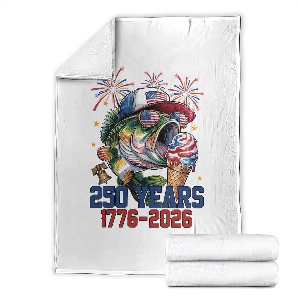 America 250th Fishing Throw Blanket Patriotic Bass Fish American Flag