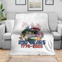 America 250th Fishing Throw Blanket Patriotic Bass Fish American Flag