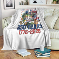 America 250th Fishing Throw Blanket Patriotic Bass Fish American Flag