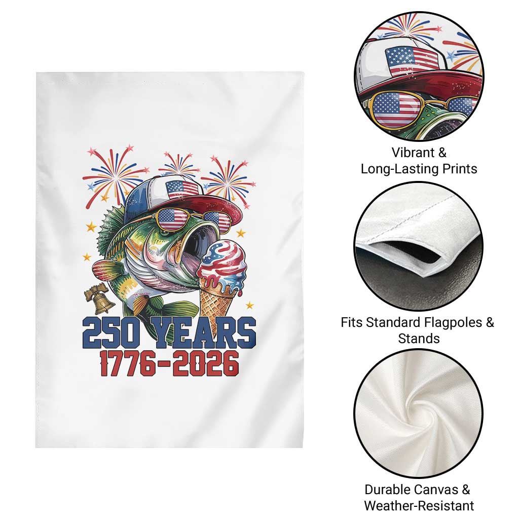 America 250th Fishing Garden Flag Patriotic Bass Fish American Flag