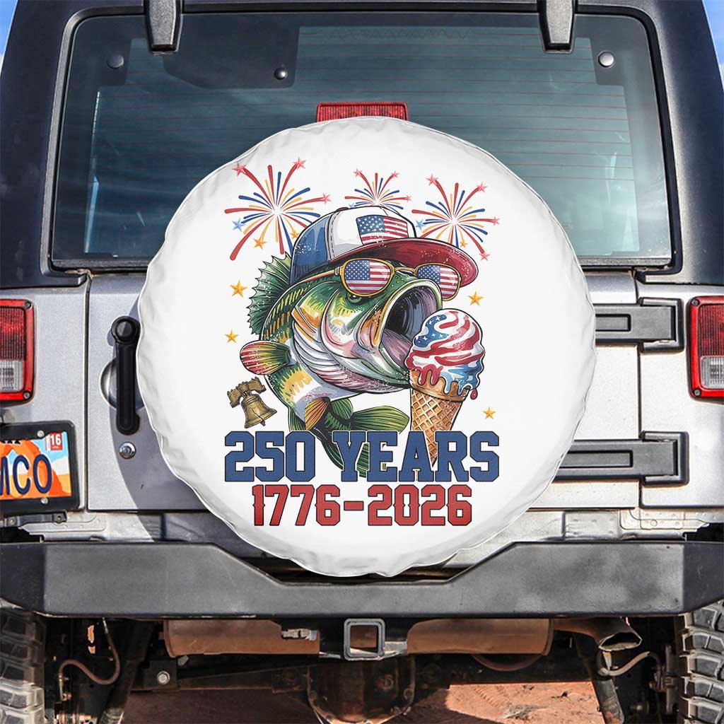 America 250th Fishing Spare Tire Cover Patriotic Bass Fish American Flag