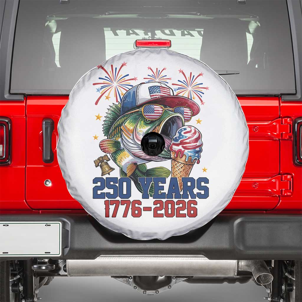 America 250th Fishing Spare Tire Cover Patriotic Bass Fish American Flag