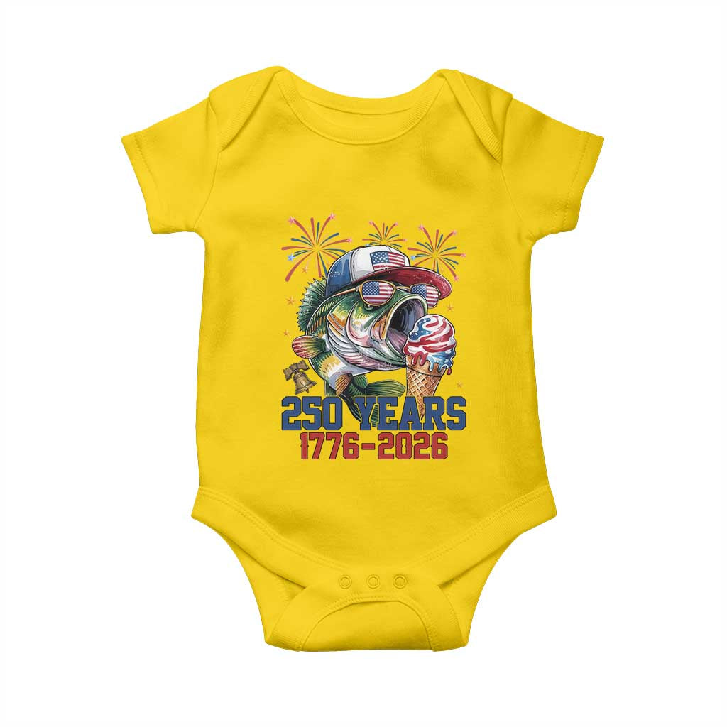 America 250th Fishing Baby Onesie Patriotic Bass Fish American Flag