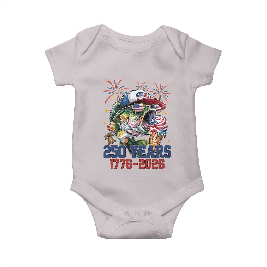 America 250th Fishing Baby Onesie Patriotic Bass Fish American Flag