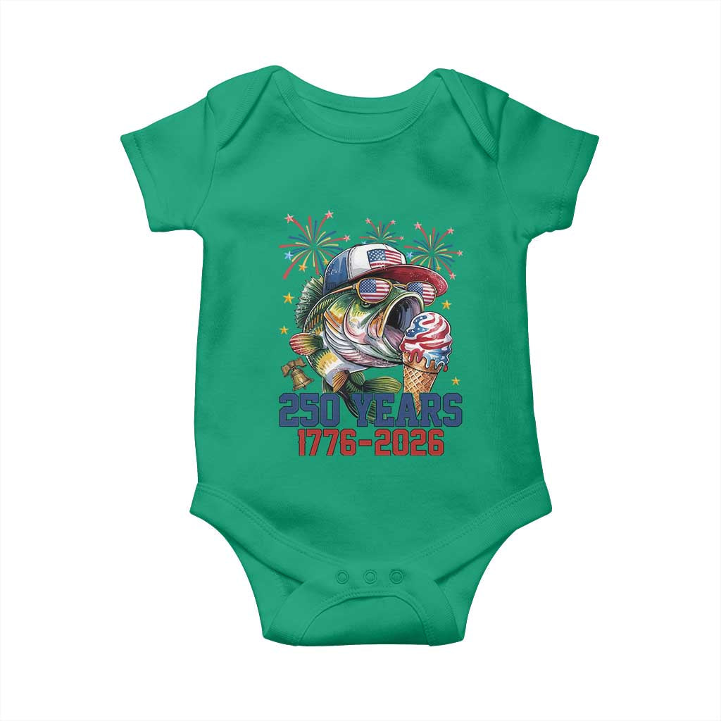 America 250th Fishing Baby Onesie Patriotic Bass Fish American Flag