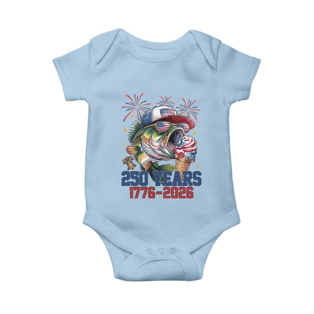 America 250th Fishing Baby Onesie Patriotic Bass Fish American Flag