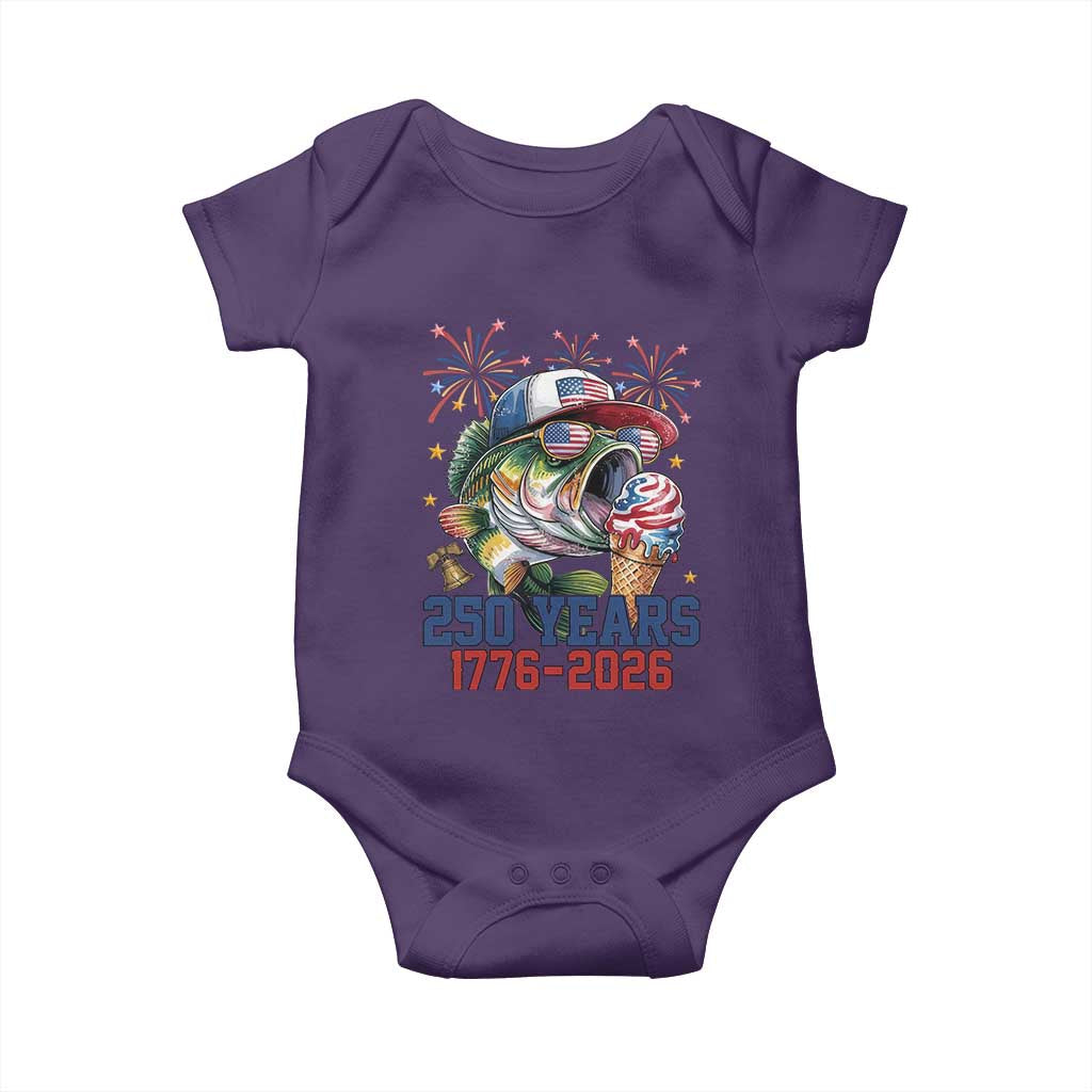 America 250th Fishing Baby Onesie Patriotic Bass Fish American Flag