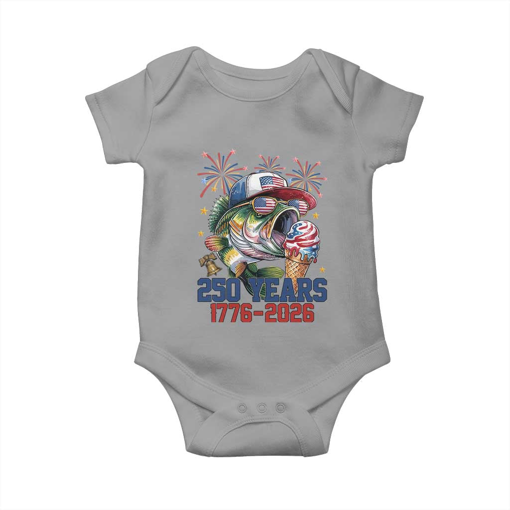 America 250th Fishing Baby Onesie Patriotic Bass Fish American Flag