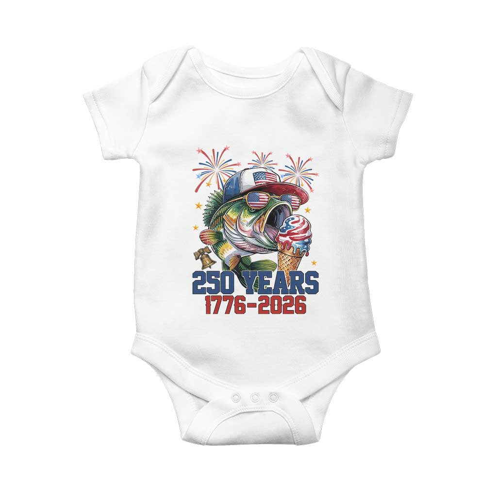 America 250th Fishing Baby Onesie Patriotic Bass Fish American Flag