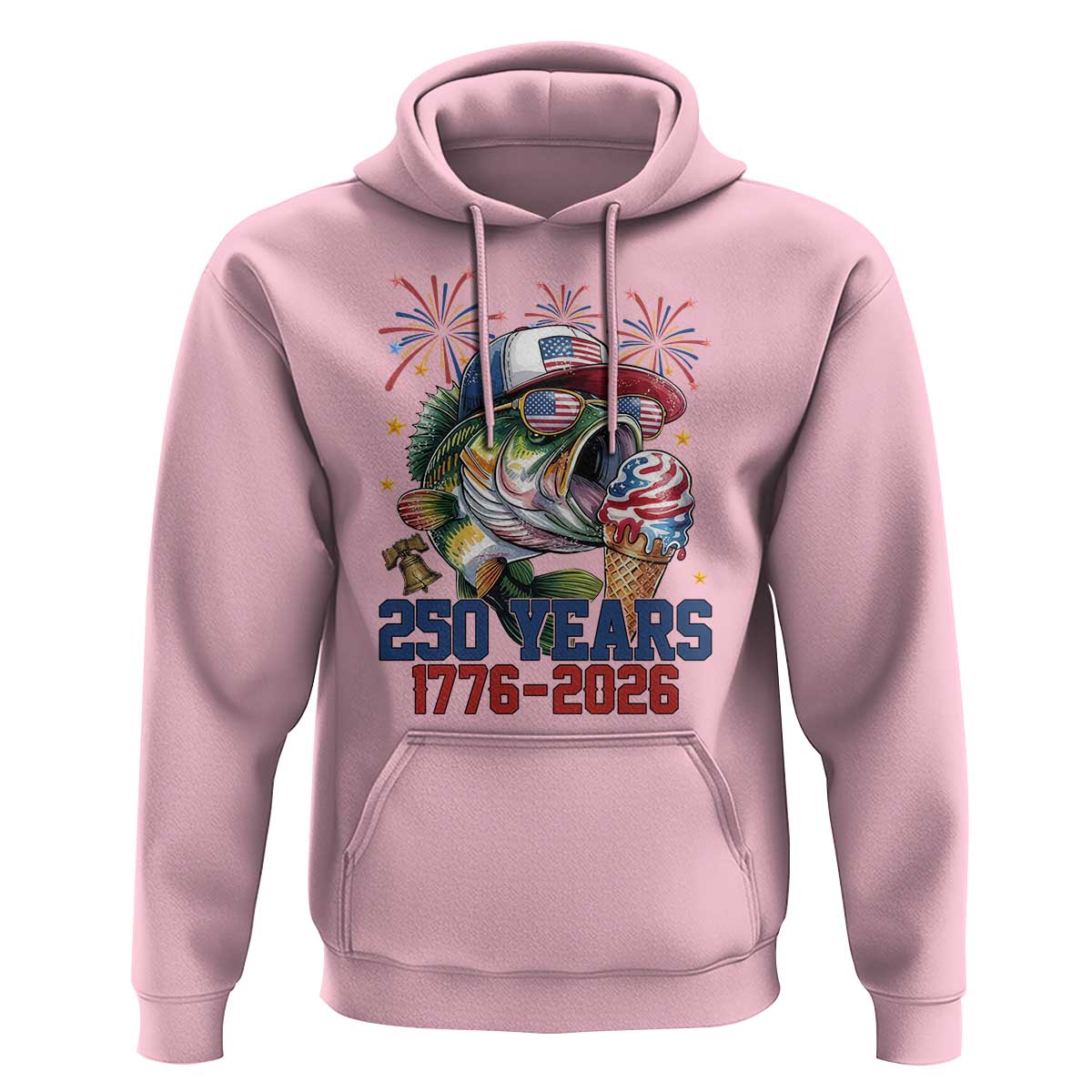 America 250th Fishing Hoodie Patriotic Bass Fish American Flag
