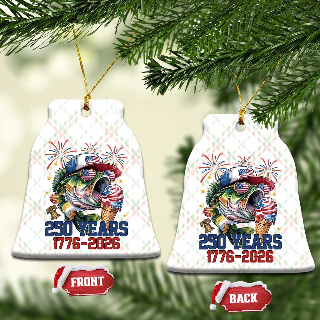 America 250th Fishing Ceramic Ornament Patriotic Bass Fish American Flag