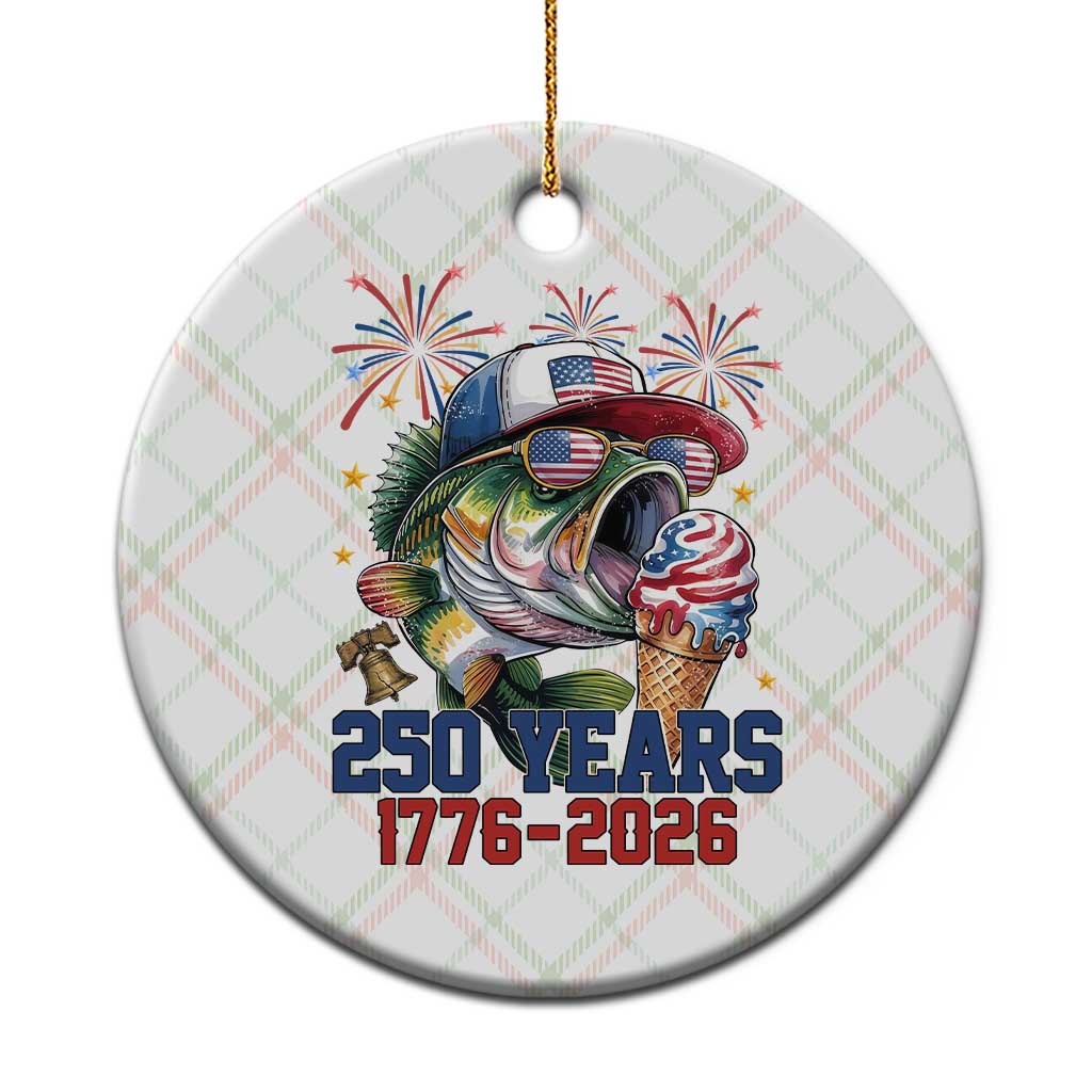 America 250th Fishing Ceramic Ornament Patriotic Bass Fish American Flag