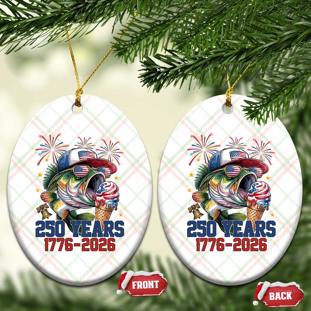 America 250th Fishing Ceramic Ornament Patriotic Bass Fish American Flag