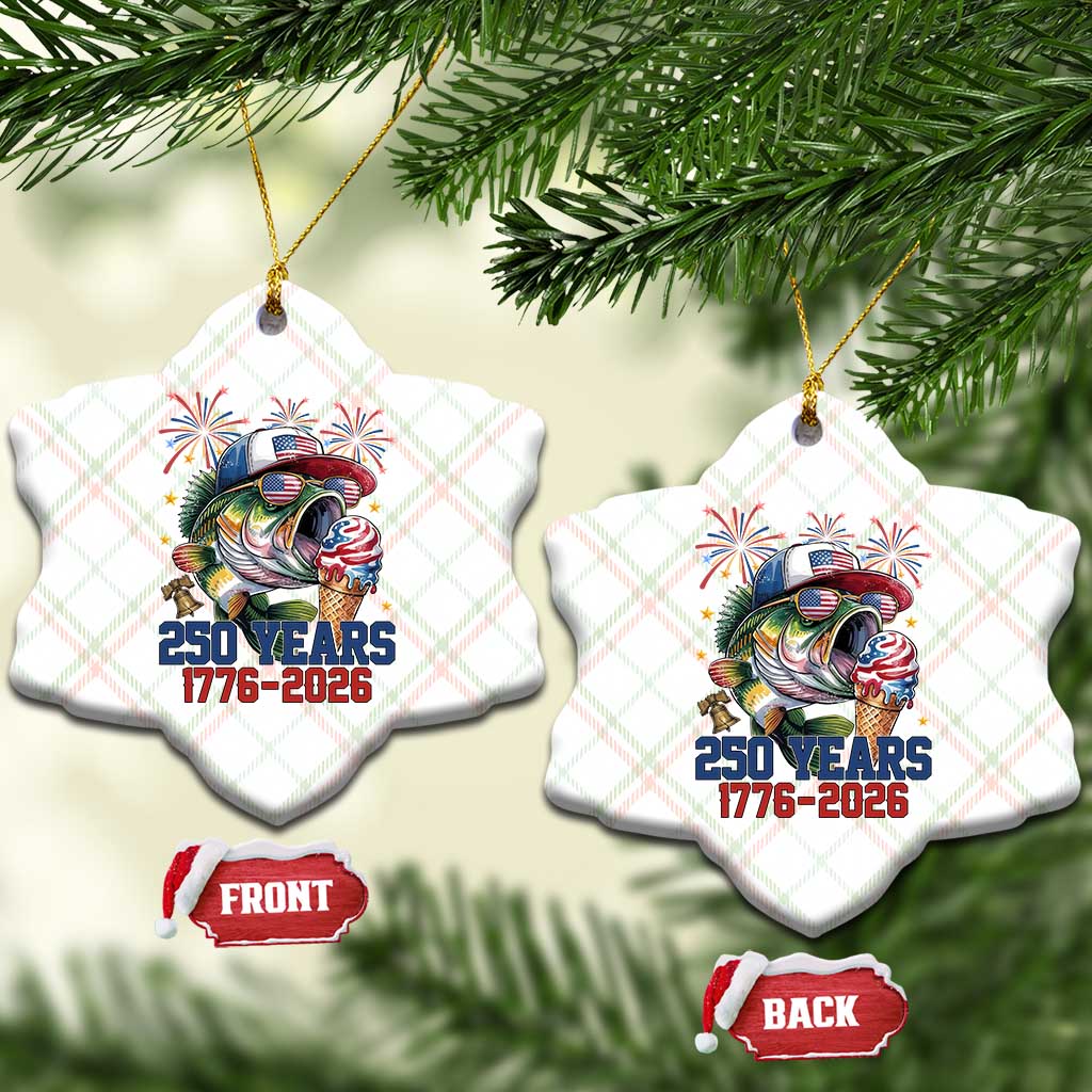 America 250th Fishing Ceramic Ornament Patriotic Bass Fish American Flag
