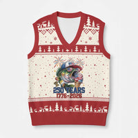 America 250th Fishing V-Neck Knit Sweater Vest Patriotic Bass Fish American Flag