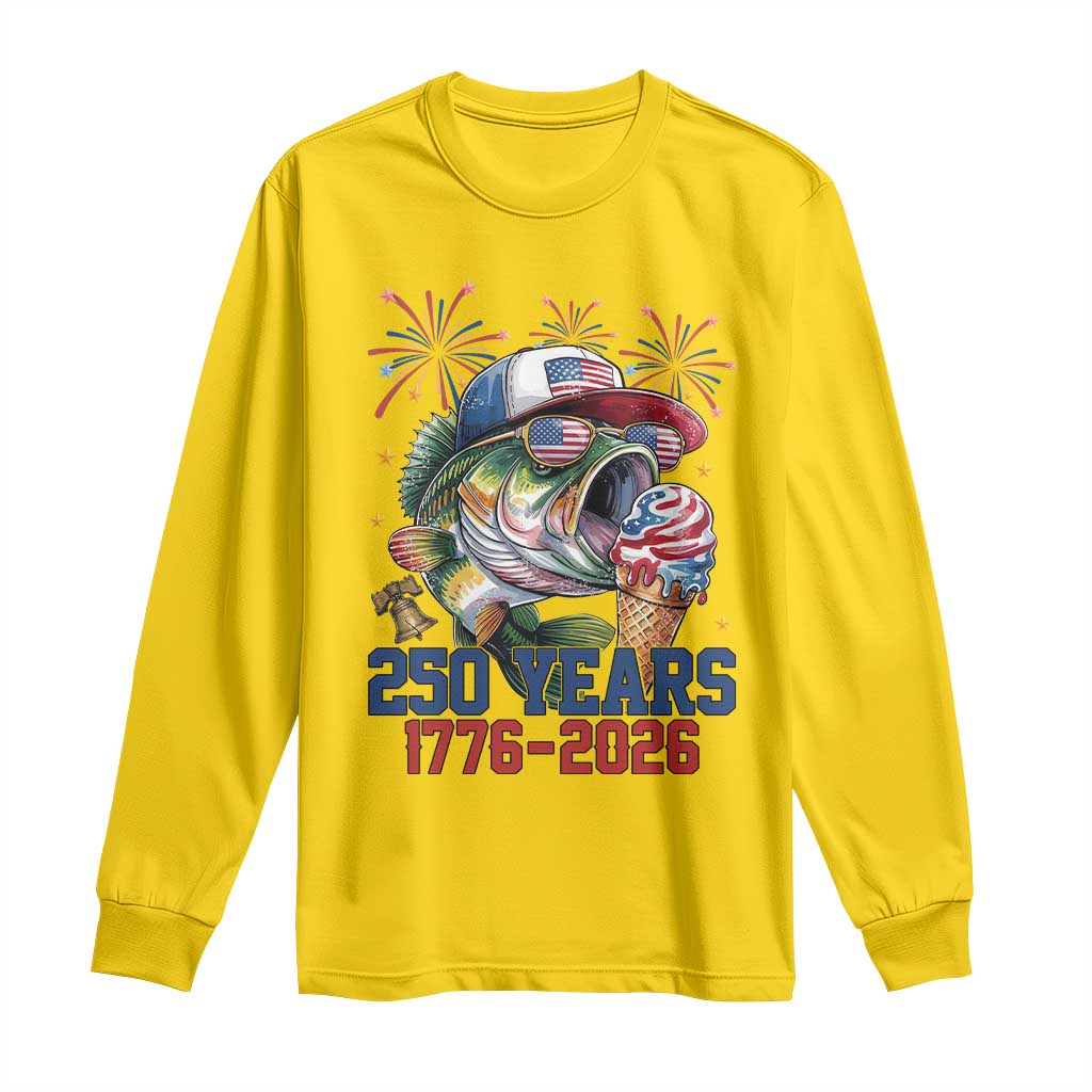 America 250th Fishing Long Sleeve Shirt Patriotic Bass Fish American Flag