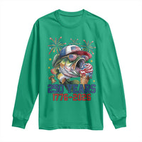 America 250th Fishing Long Sleeve Shirt Patriotic Bass Fish American Flag
