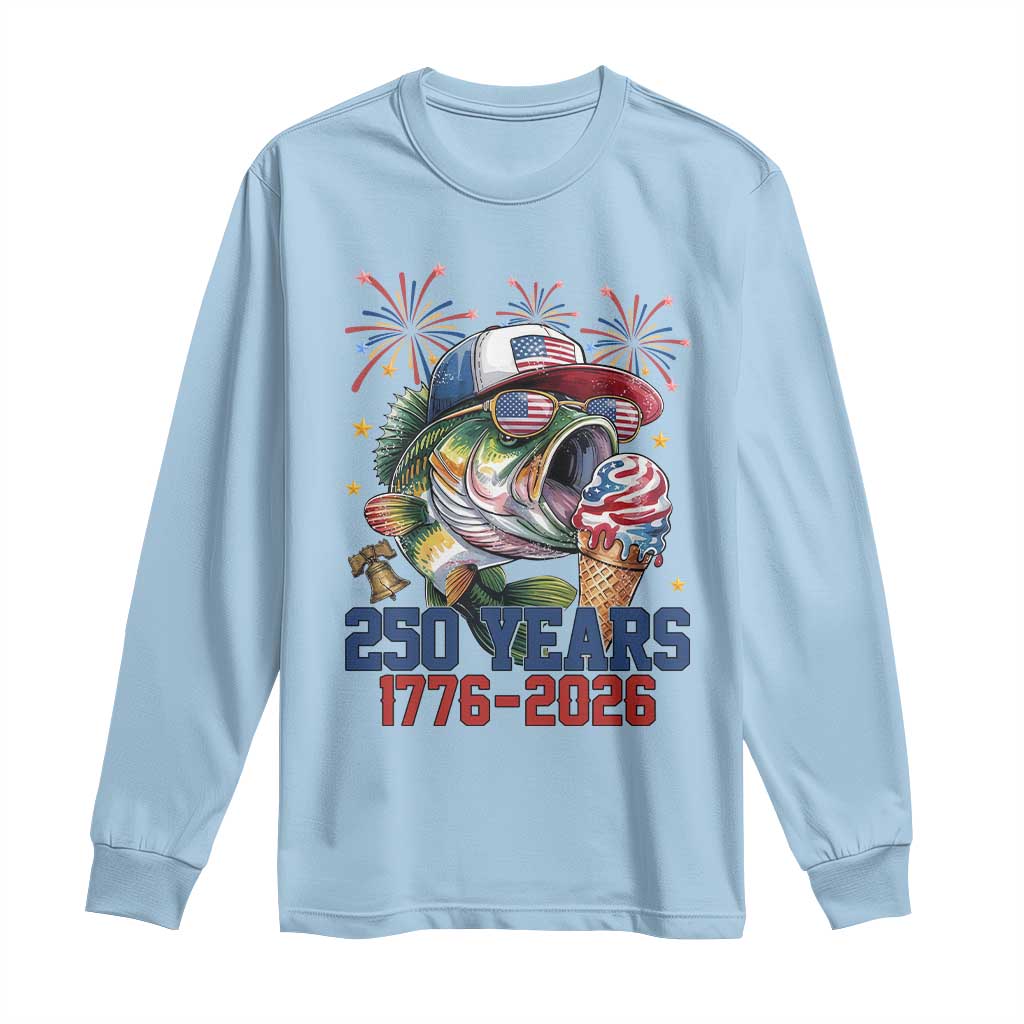America 250th Fishing Long Sleeve Shirt Patriotic Bass Fish American Flag